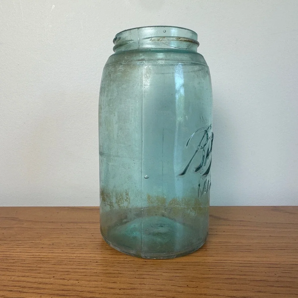 Vintage Ball Mason Jar Blue Aqua‎ Glass Quart Antique Canning Jar 1900-1923